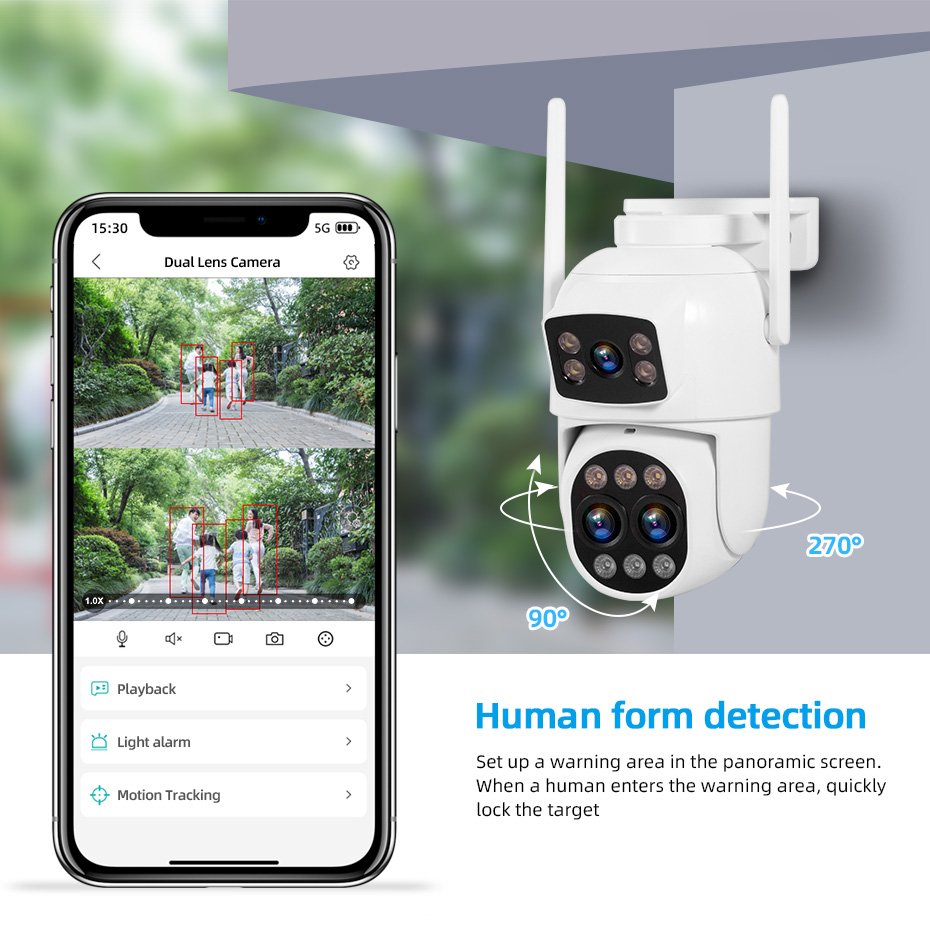 KERUI PTZ Network Camera 6MP Three Lens IP Camara Surveillance System Double Screen Ai Motion Alarm WIFI Outdoor Camera CCTV