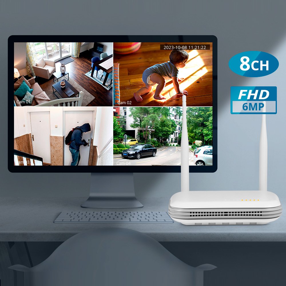 KERUI 6MP NVR WIFI Cameras Home Security System 8CH Outdoor Indoor Video Surveillance Dual Screen Network Camera CCTV ICSEE