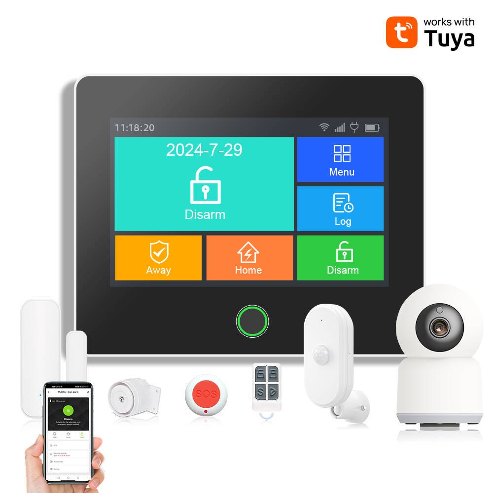 Tuya WIFI Built-in lithium 3.7V House Alarm 1000mah Battery Alarm Host GSM 2G/4G Alarm System With 4.3 Inch Touch Screen