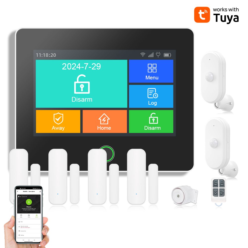 Tuya WIFI Built-in lithium 3.7V House Alarm 1000mah Battery Alarm Host GSM 2G/4G Alarm System With 4.3 Inch Touch Screen