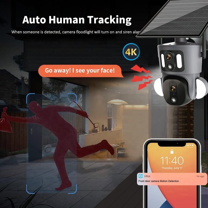 Dual Lens 8MP Surveil Energy System Night Vision IP Powered Surveillance WIFI Security SIM Card 4G Outdoor CCTV Solar Camera