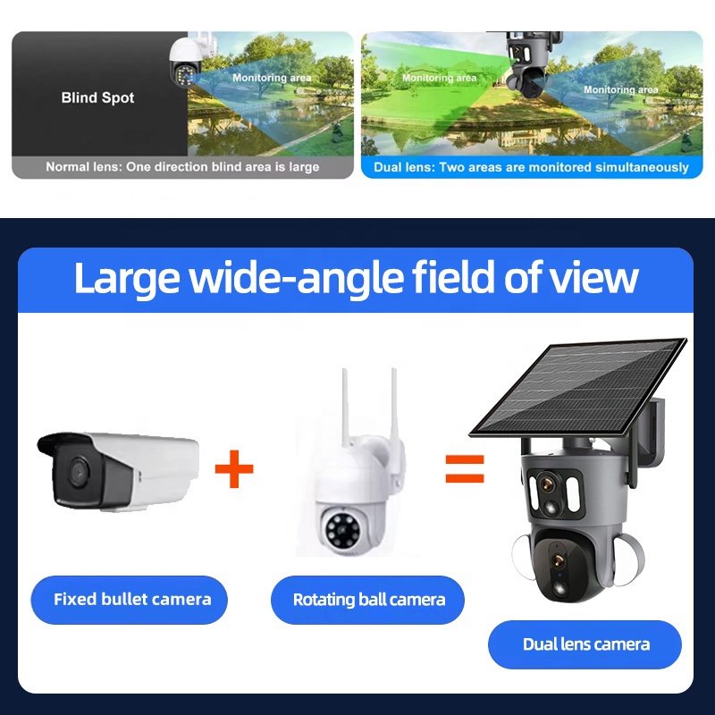 Dual Lens 8MP Surveil Energy System Night Vision IP Powered Surveillance WIFI Security SIM Card 4G Outdoor CCTV Solar Camera