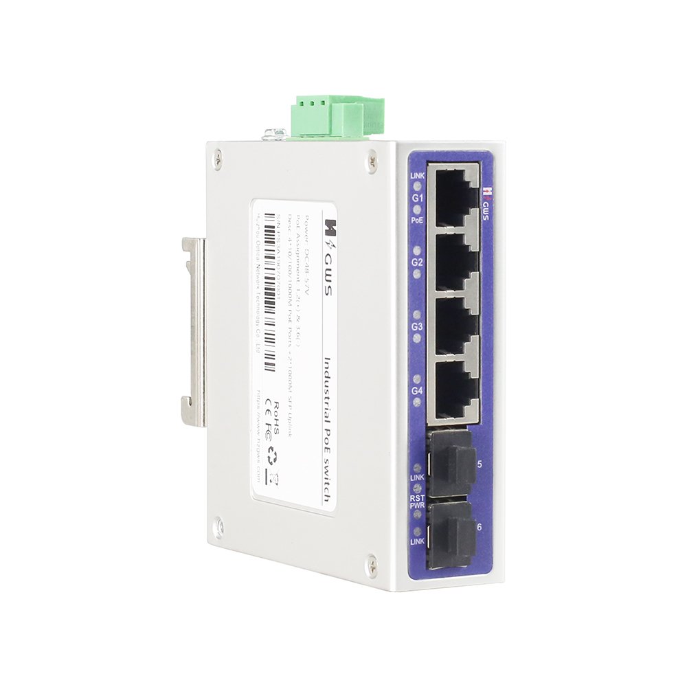 HZGWS Original switch 6 port full Gigabit E-Network Industrial Managed Ethrtnet Switch and 4 PoE Port + 2 SFP port Switch