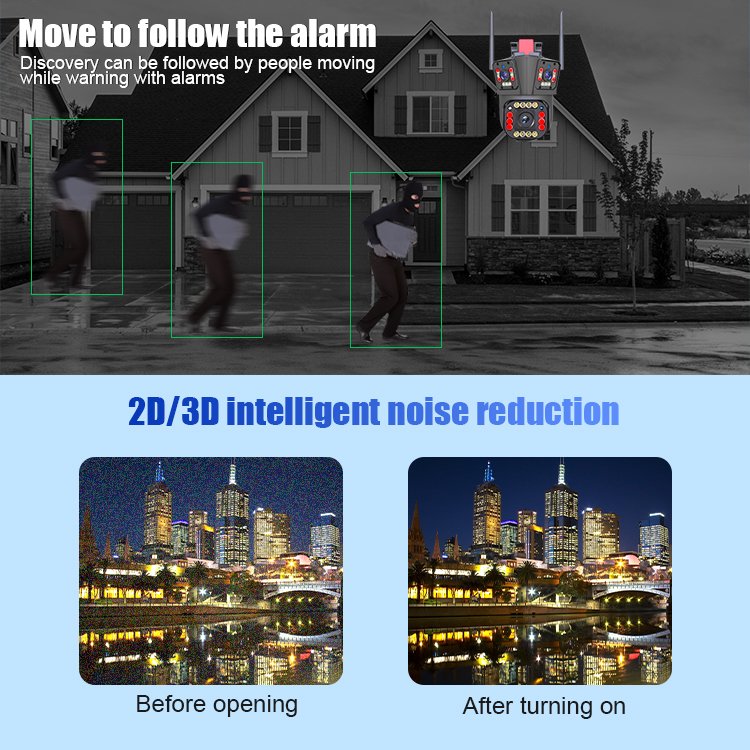 Outdoor 10x Zoom 8mp Hd Surveillance Camera 360 Degree Three Lens Full Color Wireless Ptz Wifi Network Security Cctv Camera