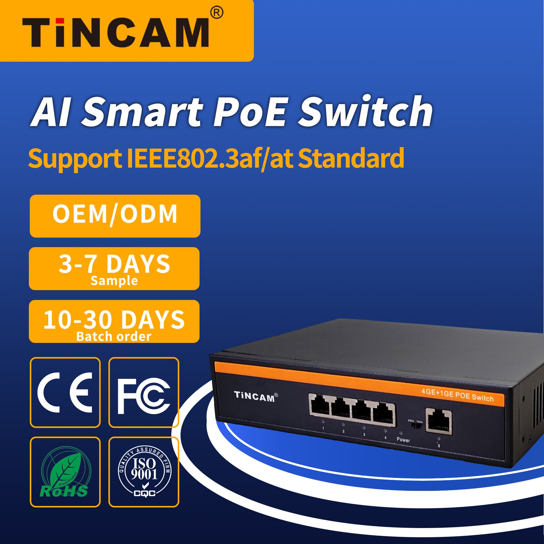 TiNCAM 4 Port Gigabit POE Switch 10/100/1000Mbps 48V Active Network Switch For IP Camera Ethernet Supply Security CCTV Camera