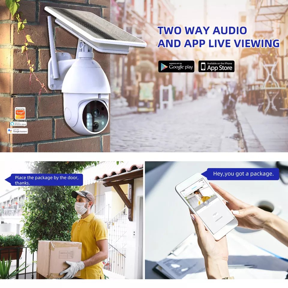 Solar Powered WiFi Surveillance Camera Solar Security Camera Wifi Tuya APP Wireless Surveillance Network Camera