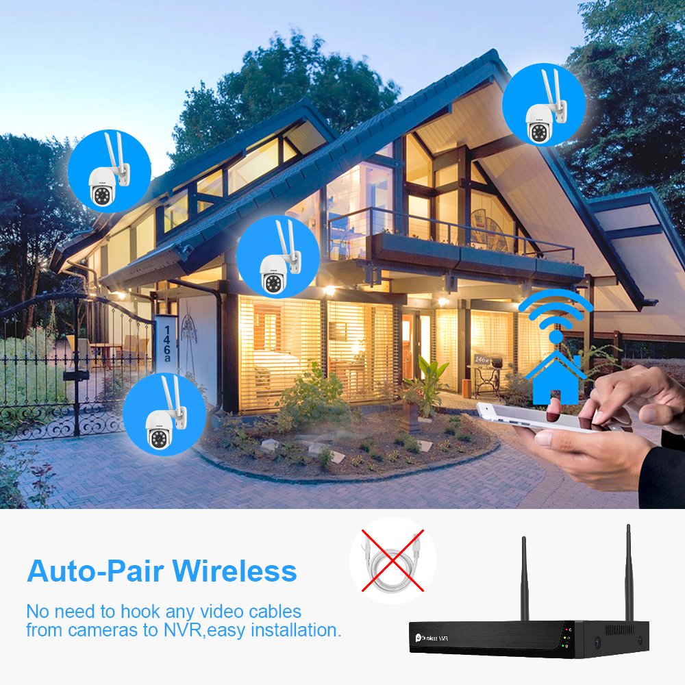 JideTech 8CH Wifi Outdoor Security System Kit Motion Detection Night Vision Nvr Kit 3mp Ptz Camera Surveillance System