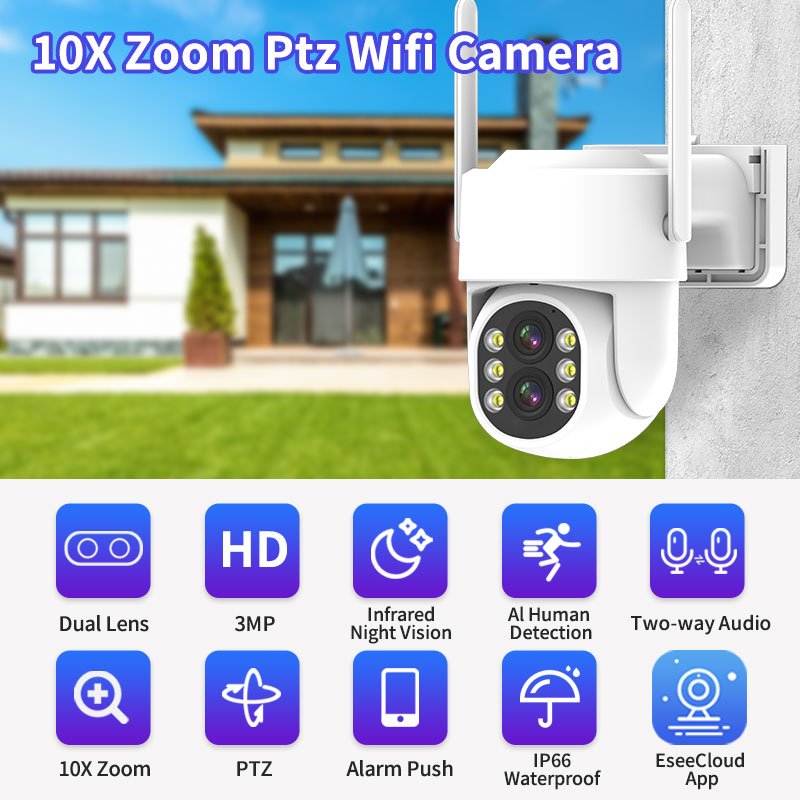 3MP Wifi Camera System Dual Lens 8ch Nvr Two Way Audio IP66 Waterproof Humanoid Detection CCTV Network Security Cameras