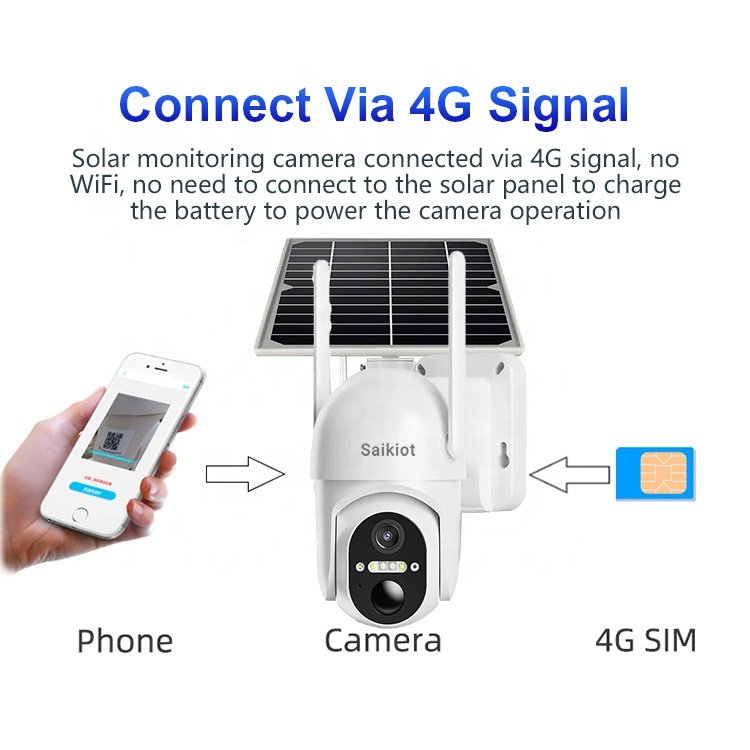 Saikiot Outdoor PTZ Video CCTV Wireless Security Surveillance System GSM SIM Card LTE IP Solar Panel Powered Battery 4G Camera
