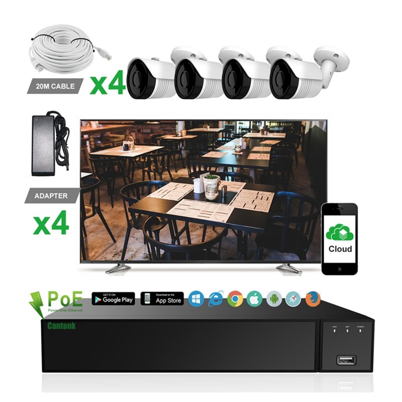 Cantonk Hik OEM Vision 8 Channel Black Dome 4K 8MP Outdoor Home PoE NVR CCTV Kit Surveillance Security Camera System