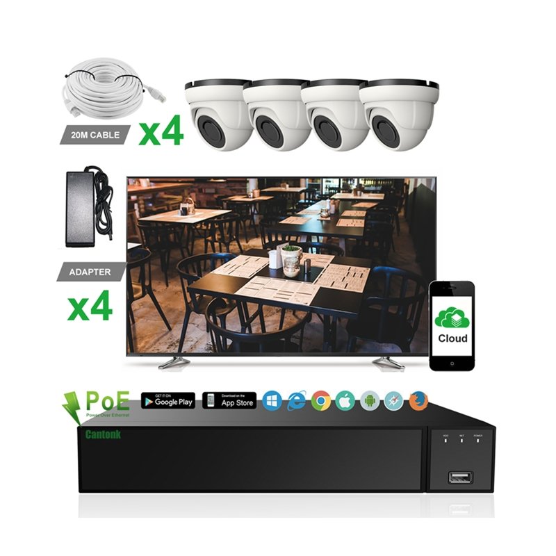 Cantonk Hik OEM Vision 8 Channel Black Dome 4K 8MP Outdoor Home PoE NVR CCTV Kit Surveillance Security Camera System