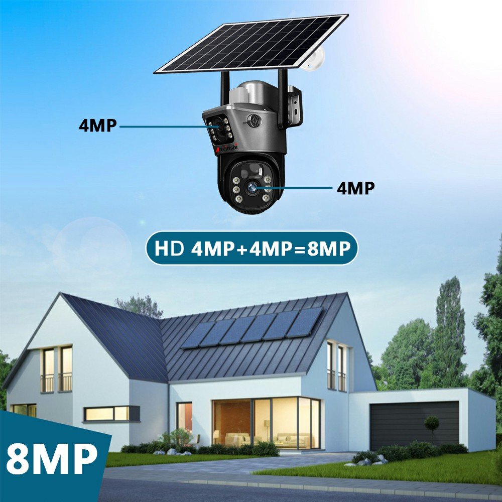 8MP 4G Dual Lens Dual Screen Battery CCTV Motion Detection Human Automatic Tracking Surveillance Camera Wireless Solar Camera
