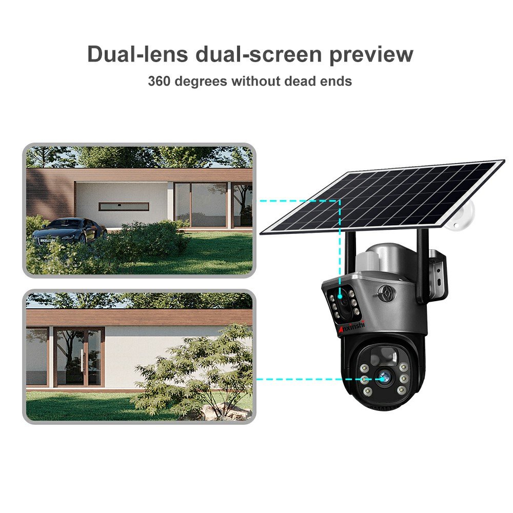 8MP 4G Dual Lens Dual Screen Battery CCTV Motion Detection Human Automatic Tracking Surveillance Camera Wireless Solar Camera