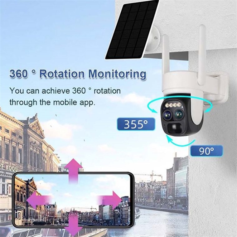 Rscamtom 3K Dual Lens Camera for Outdoor Surveillance 10x Zooming Solar Wireless Wifi Camera for Solar Power Surveillance