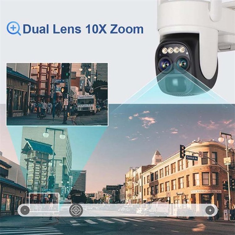 Rscamtom 3K Dual Lens Camera for Outdoor Surveillance 10x Zooming Solar Wireless Wifi Camera for Solar Power Surveillance