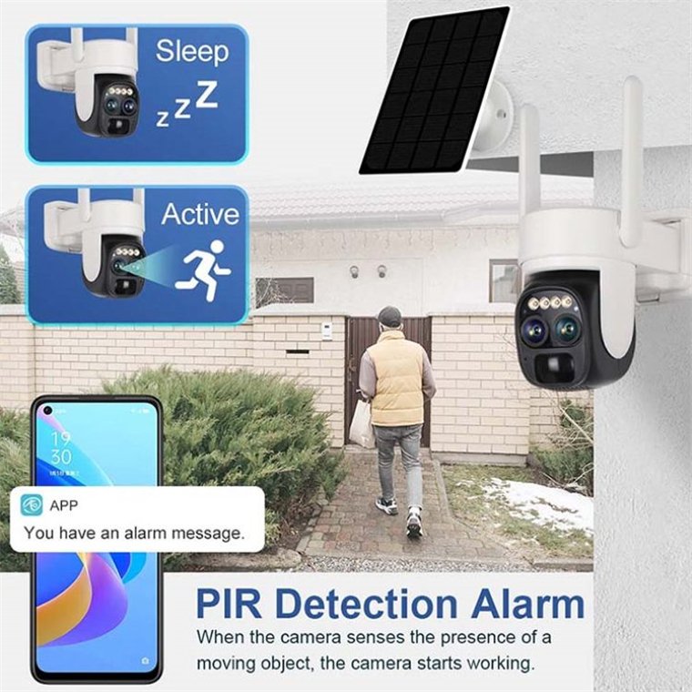Rscamtom 3K Dual Lens Camera for Outdoor Surveillance 10x Zooming Solar Wireless Wifi Camera for Solar Power Surveillance