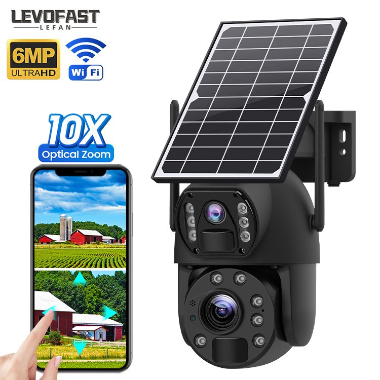 Dual Lens 6MP 10X Optical Zoom Camera 6MP Security Outdoor Waterproof System 4G Wifi Farm Surveillance Solar CCTV Camera