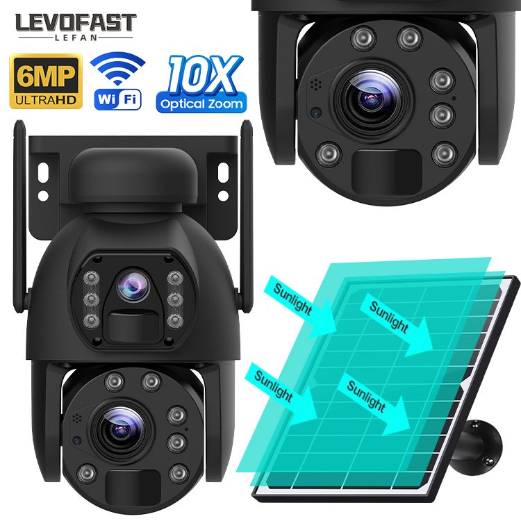Dual Lens 6MP 10X Optical Zoom Camera 6MP Security Outdoor Waterproof System 4G Wifi Farm Surveillance Solar CCTV Camera