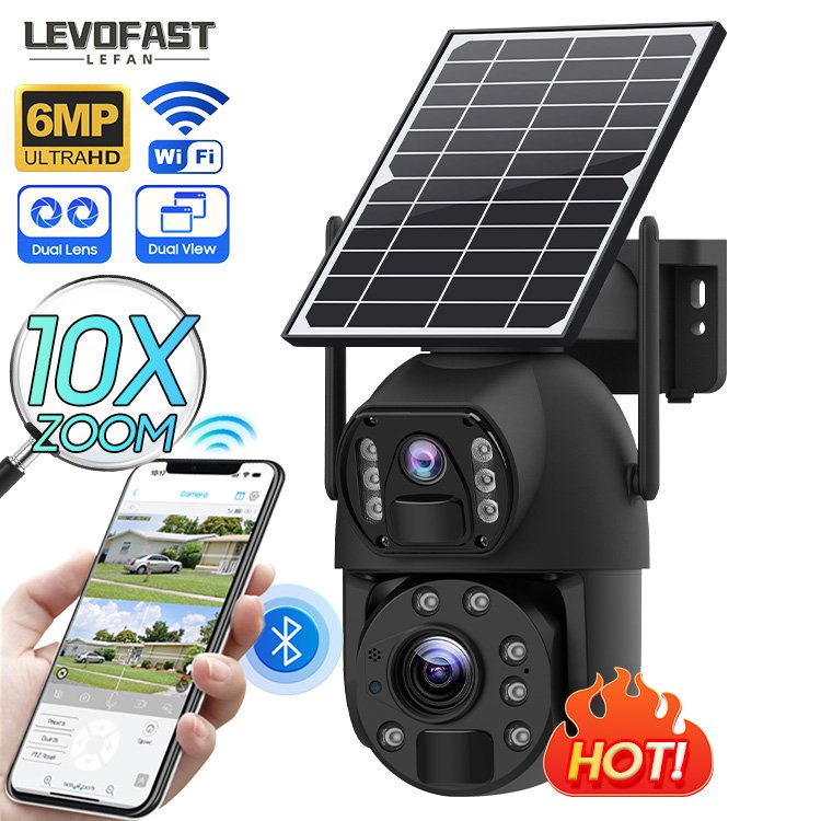 Dual Lens 6MP 10X Optical Zoom Camera 6MP Security Outdoor Waterproof System 4G Wifi Farm Surveillance Solar CCTV Camera