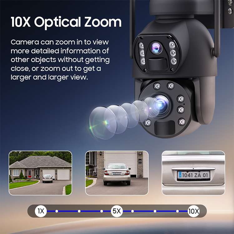 Dual Lens 6MP 10X Optical Zoom Camera 6MP Security Outdoor Waterproof System 4G Wifi Farm Surveillance Solar CCTV Camera
