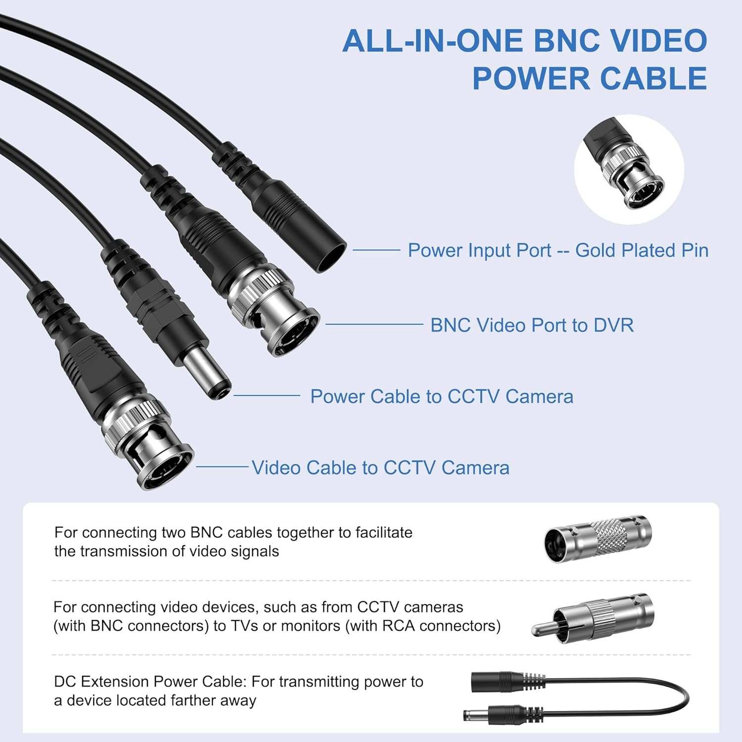 4PK 115Ft Security Camera Cable All-in-One HD Video Power Cable CCTV Cable for DVR Surveillance Camera Monitor TV with