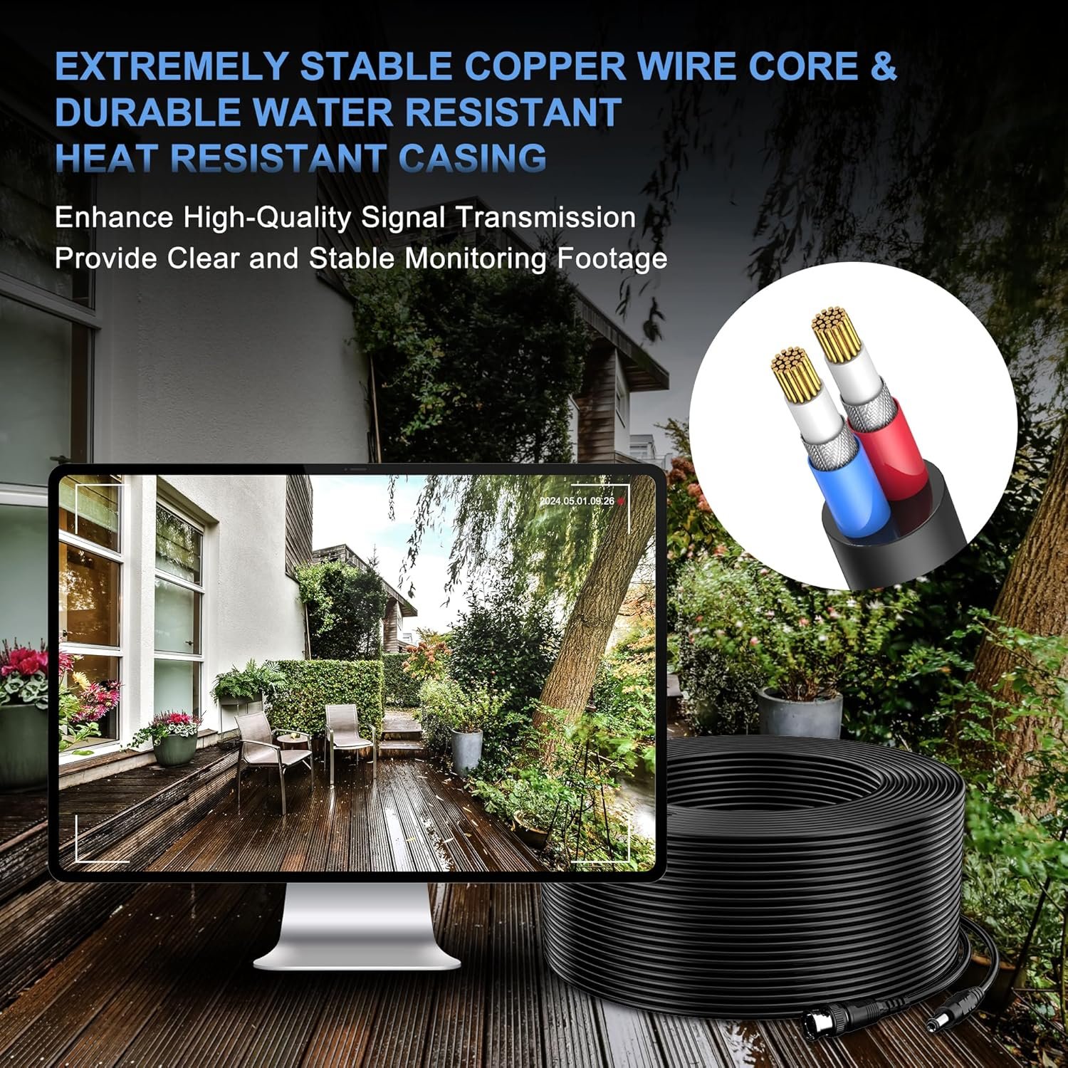 4PK 115Ft Security Camera Cable All-in-One HD Video Power Cable CCTV Cable for DVR Surveillance Camera Monitor TV with