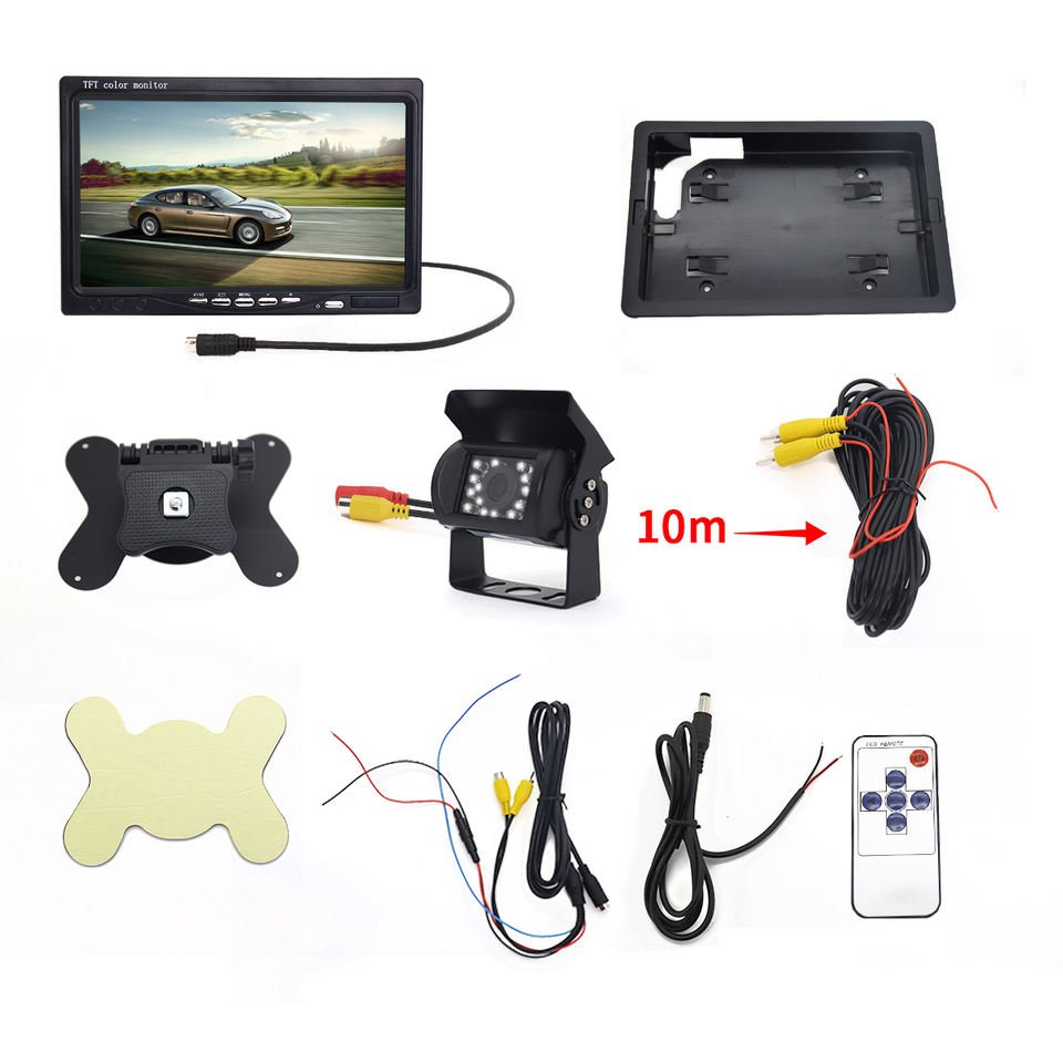 LCD Rear View Display Screen 7 Inch HD Car Reversing Parking Security Surveillance Monitor for Vehicle Backup Camera kit