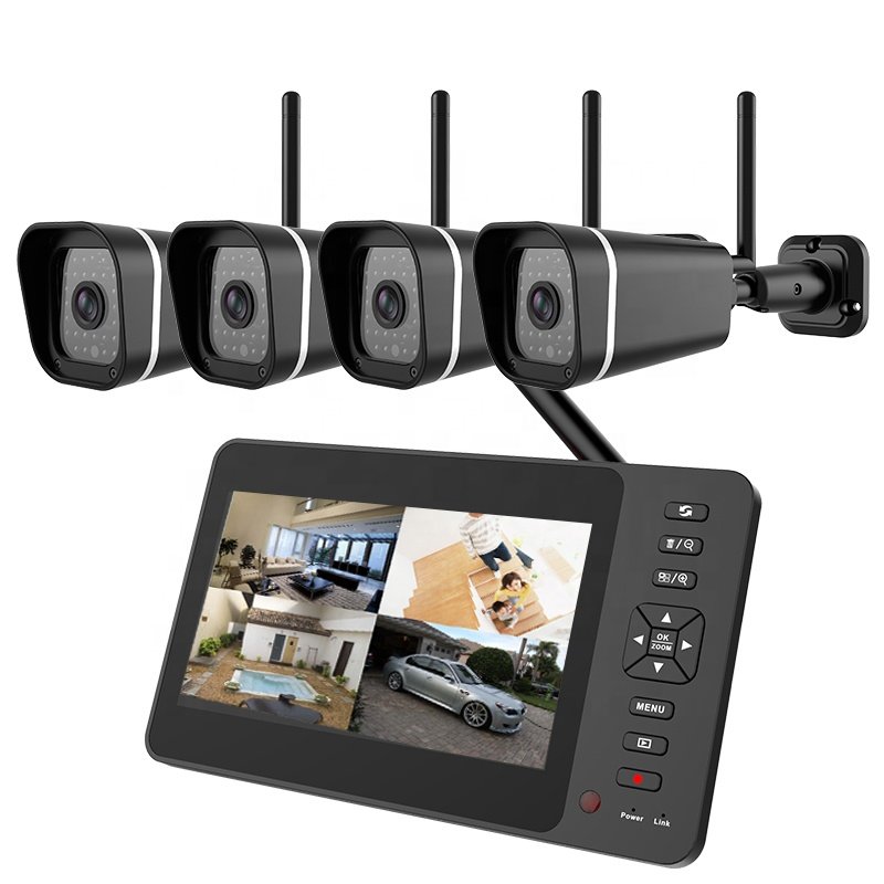 7 Inch LCD 720p 4CH 2.4G Wireless CCTV Home Security System Two-Way Audio Night Vision Bullet Camera WiFi SD Card Outdoor Use