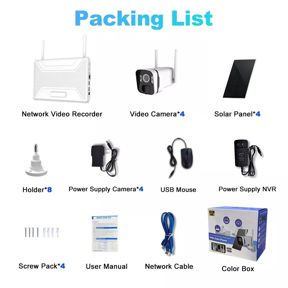 OEM 4MP Solar Power Security CCTV Camera System Wireless Outdoor WiFi Solar Camera Kit Video Surveillance System