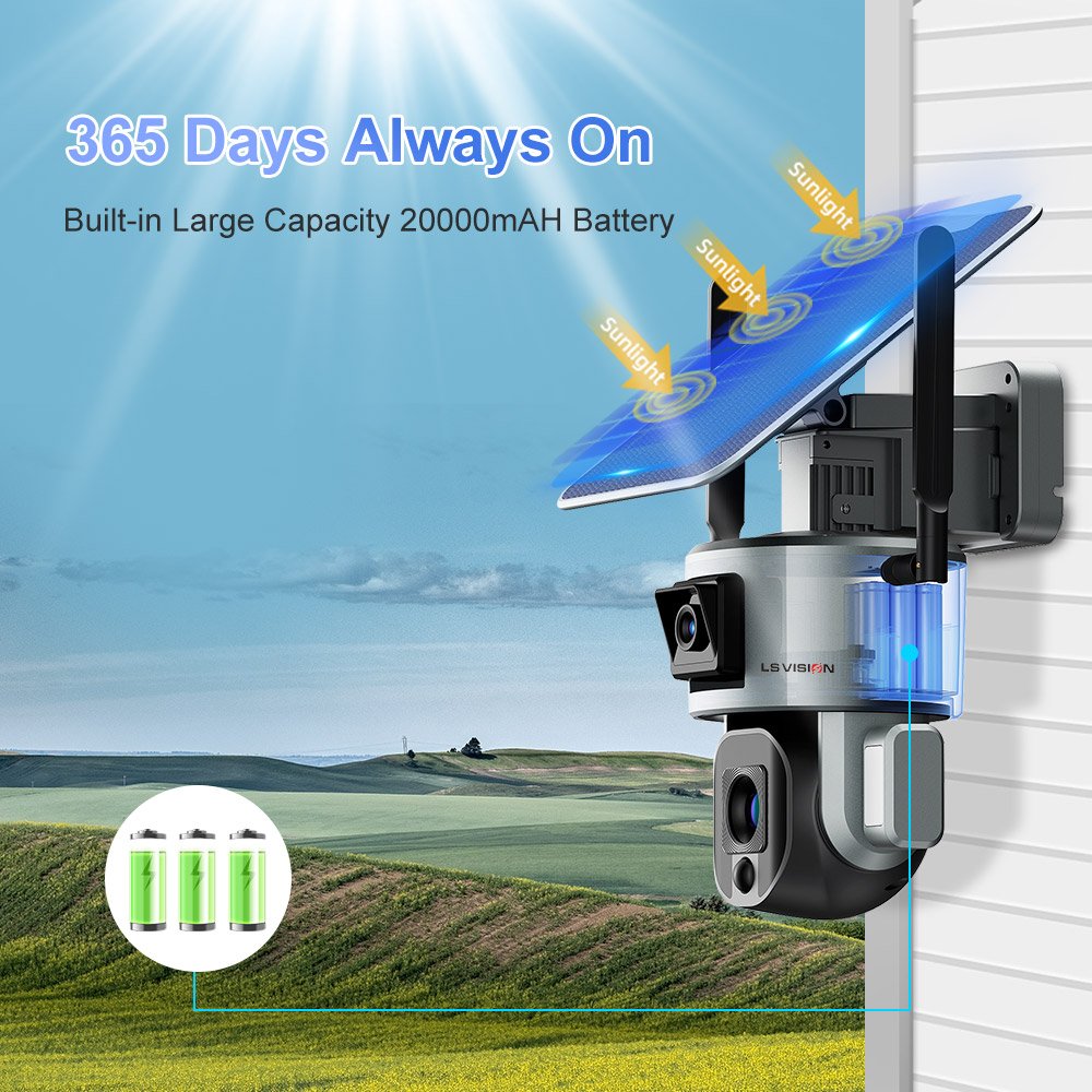 LS VISION Solar 4G/wifi Dual lens Security Outdoor Camera 4K Full HD PIR Humanoid Message Push Wireless solar security camera