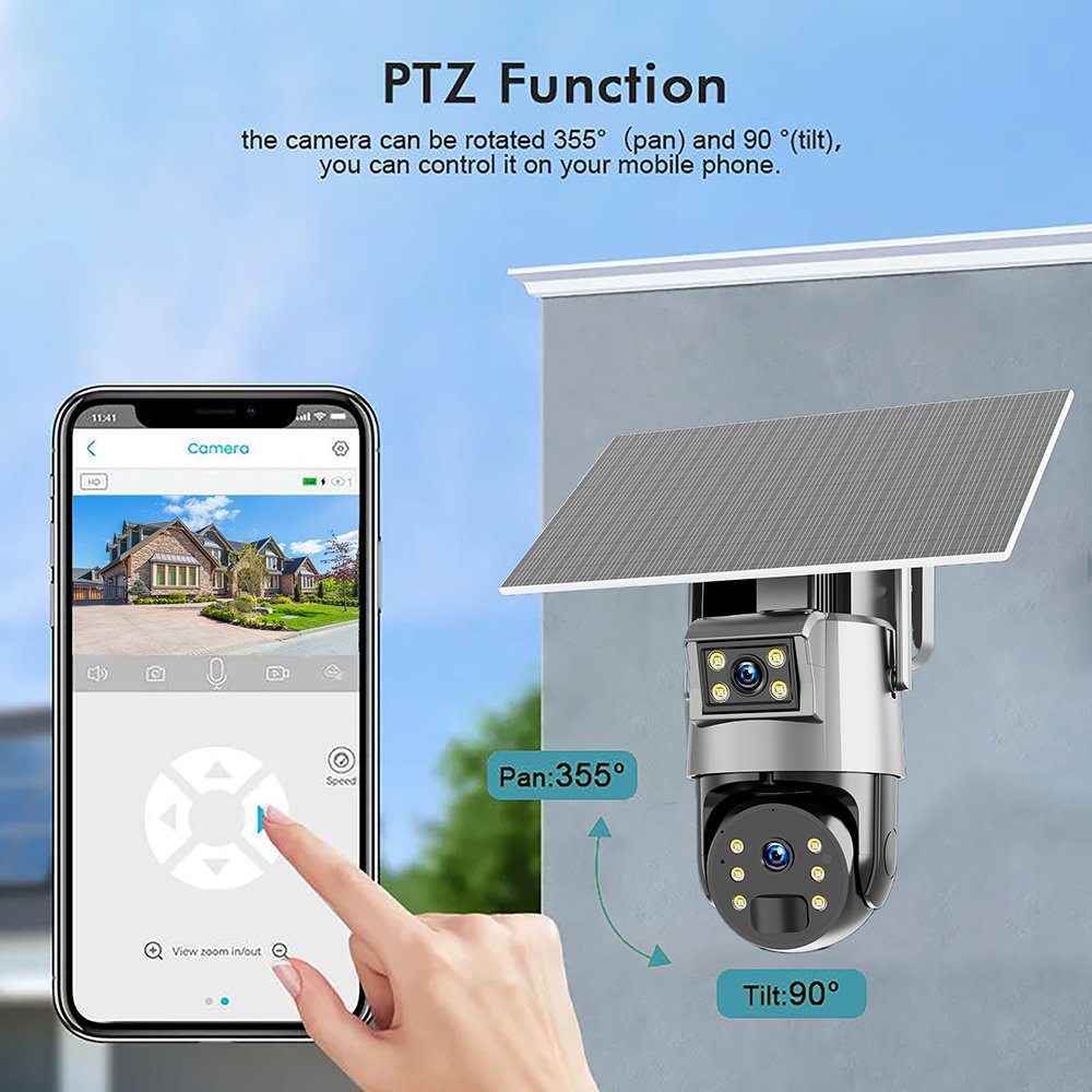 Ubox 10X optical zoom solar 4g sim card camera 8W solar panel 6MP CCTV ptz color night vision camera dual lens motion detection