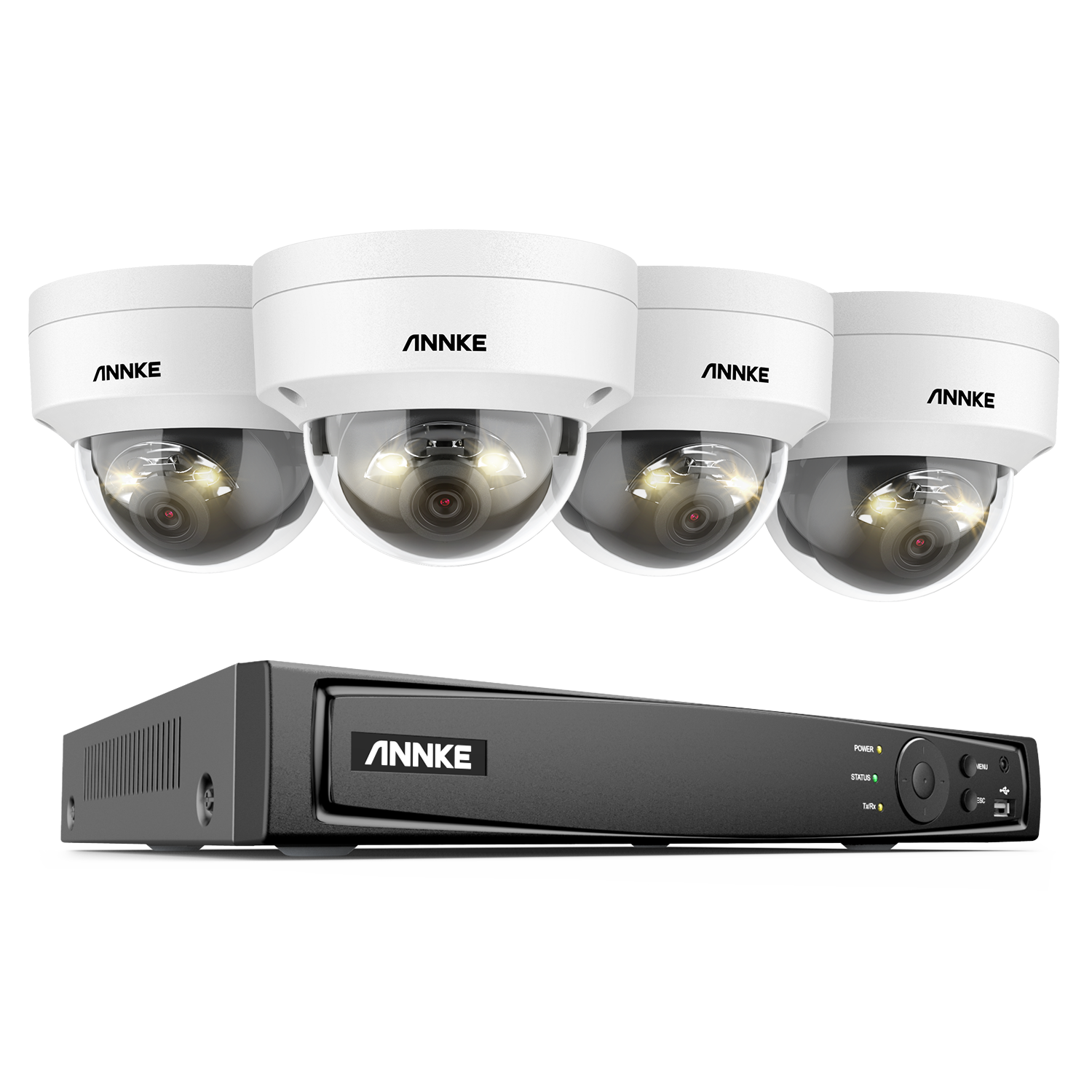 ANNKE 8CH 4K (12MP) PoE NVR System with 4pcs 12MP AI & Smart Dual Light & Microphone PoE IP Outdoor CCTV Dome Cameras