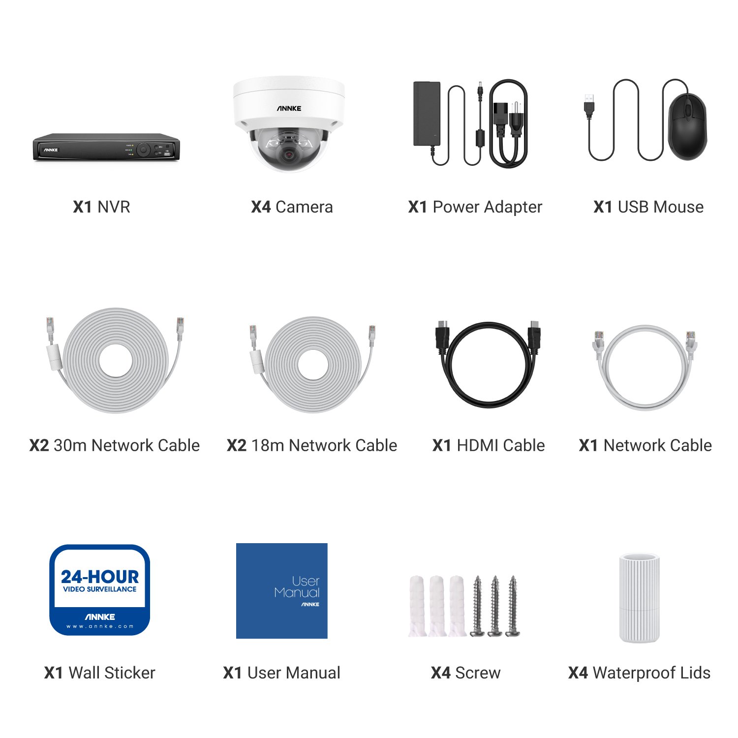 ANNKE 8CH 4K (12MP) PoE NVR System with 4pcs 12MP AI & Smart Dual Light & Microphone PoE IP Outdoor CCTV Dome Cameras