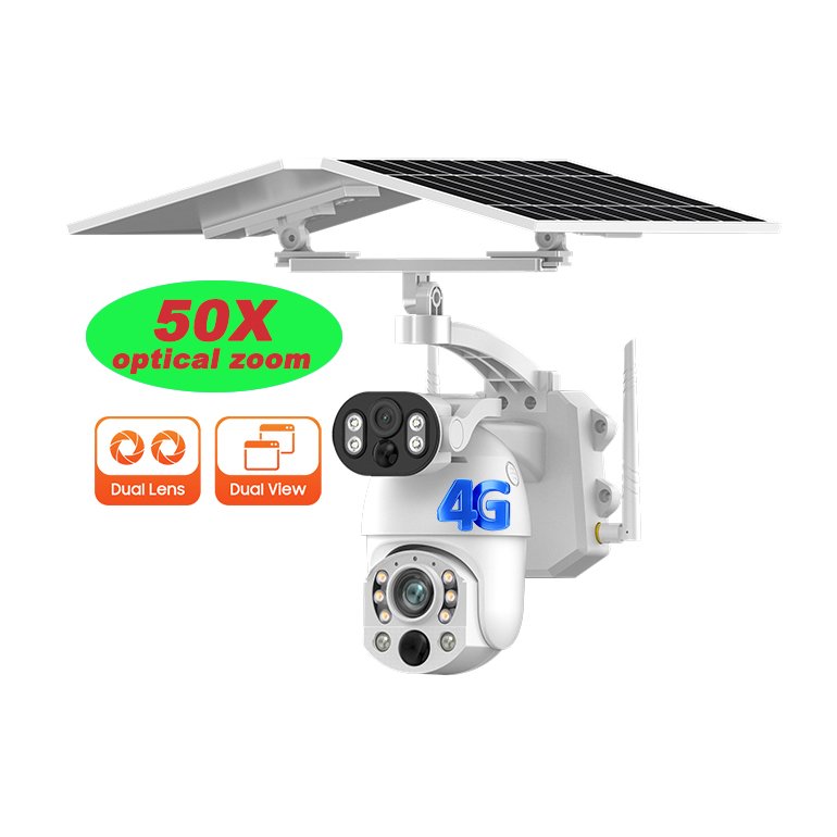 Ubox 360 Degree Solar Powered Cctv camera 50X Zoom HD Intelligent Solar Energy Alert PTZ Camera Dual Lens 4G Solar Camera