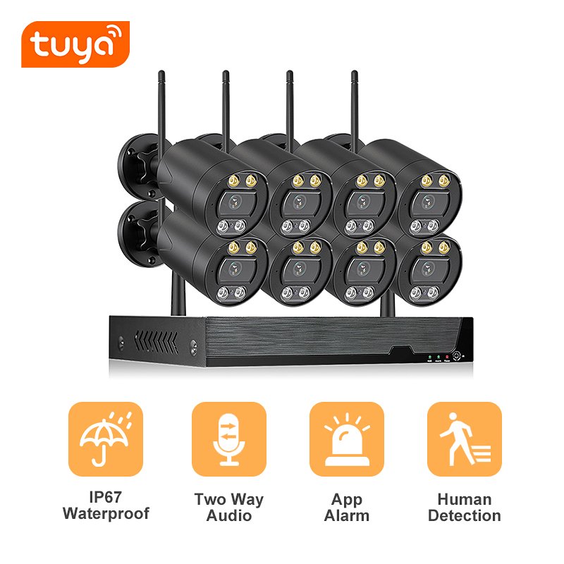 Home Surveillance Cctv Wireless System 4ch 8ch Tuya Smart Wifi Nvr Kit Outdoor 3MP Wireless Security Camera System