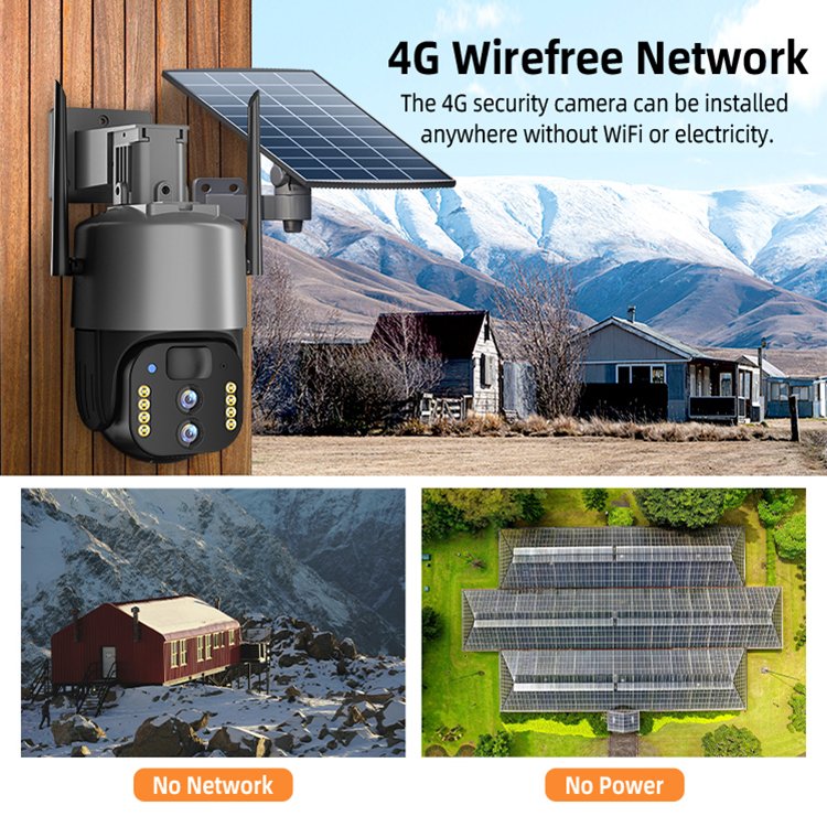 10X Zoom solar panel 4G IP network Camera for security cctv camera connected to mobile phone