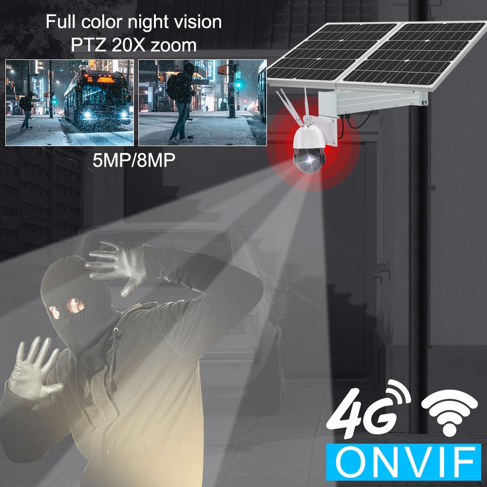 TecDeft Surveillance IP Solar Powered Battery Cameras Wireless PTZ CCTV Outdoor Security WIFI 4G Solar Camera With Sim Card