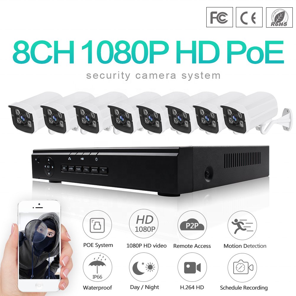 8 Channel H.265 NVR POE HD 1080P CCTV IP Cameras Kits 8 CH Home Video Surveillance Cameras System