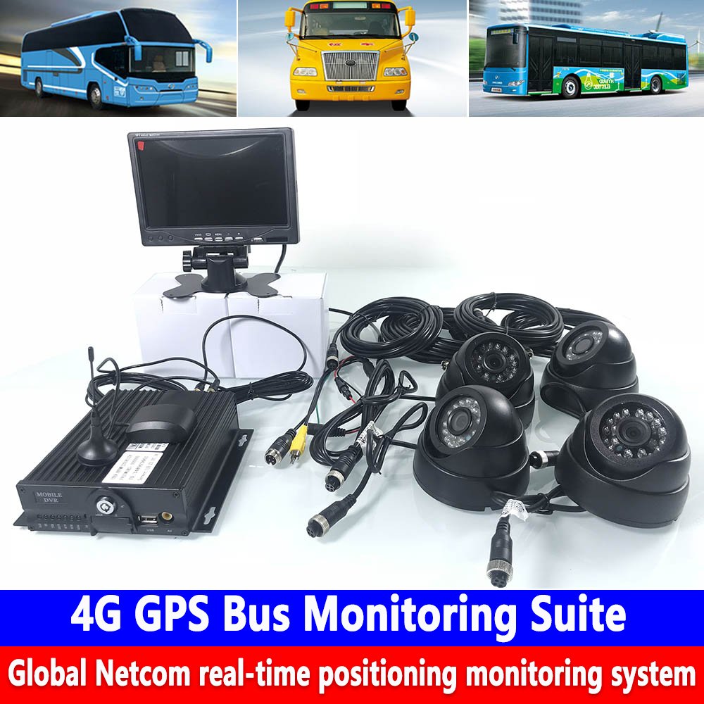 HYF AHD 1080P 4 Channels 4G GPS Bus Camera Monitoring Suite with Remote Technical Dual SD Card Mobile DVR Video Surveillance Kit