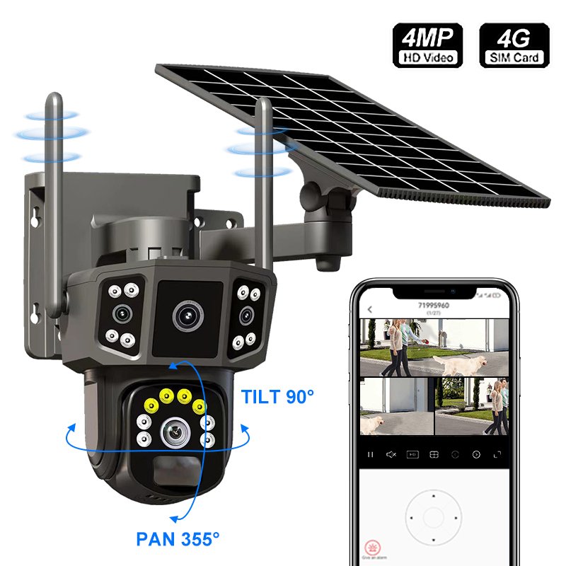 V380 Pro PTZ 4G Solar Security Camera System Wireless Outdoor Motion Detection 360 Degree Rotation H.265 Wifi Wireless camera