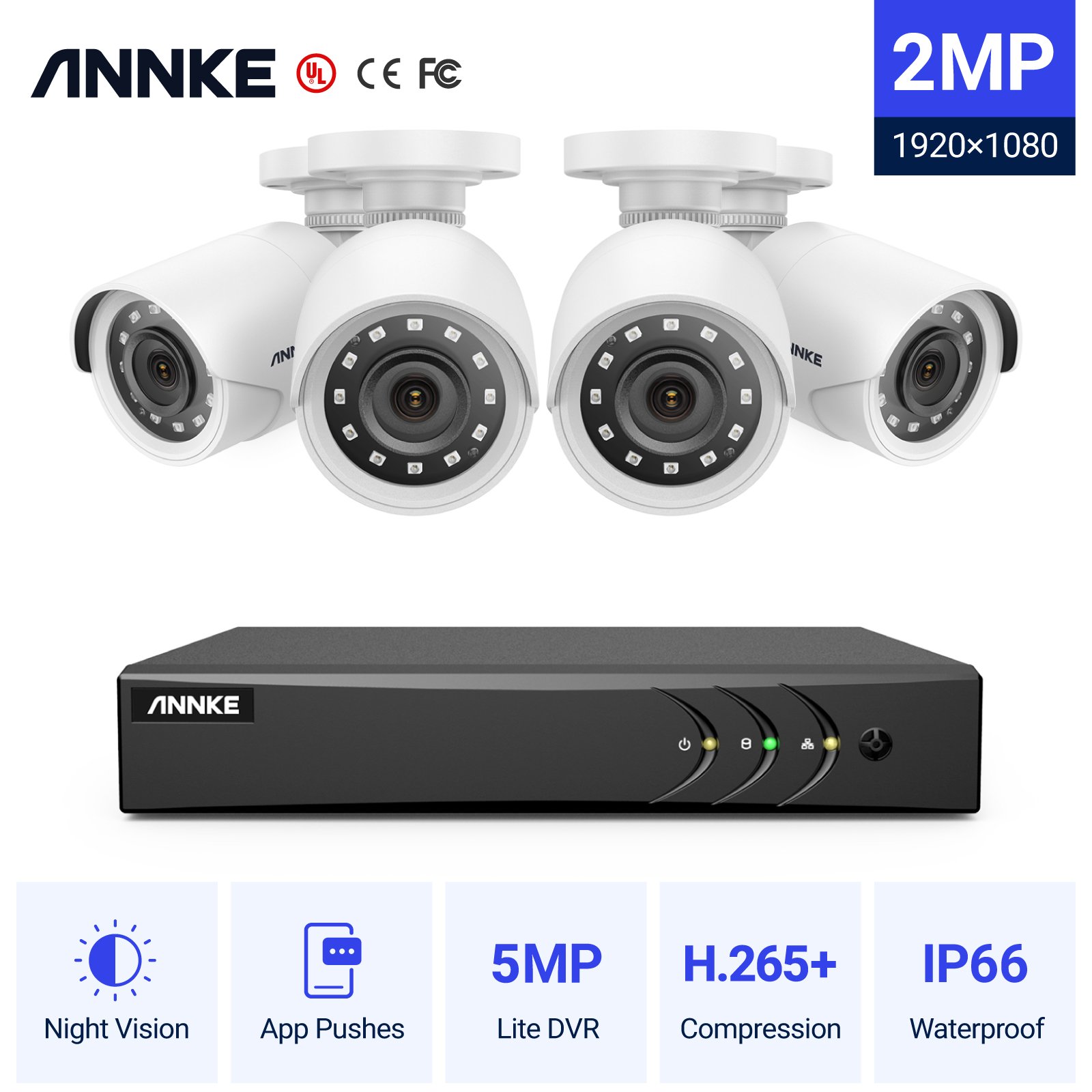 ANNKE 4pcs 1080p HD CCTV Surveillance Camera 100ft EXIR Night Vision 8CH 5MP 5 in 1 DVR Security Camera System