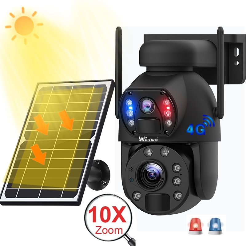 Wistino 10X Optical Zoom Dual 4G Solar Camera Outdoor Wireless Alarm Linkage Dual Lens Ubox 4G Sim Card Solar Camera