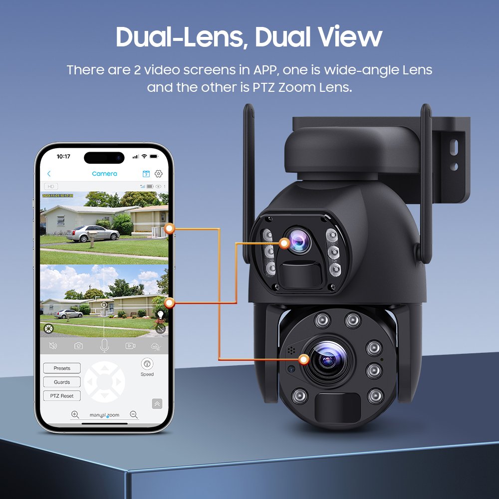Wistino 10X Optical Zoom Dual 4G Solar Camera Outdoor Wireless Alarm Linkage Dual Lens Ubox 4G Sim Card Solar Camera