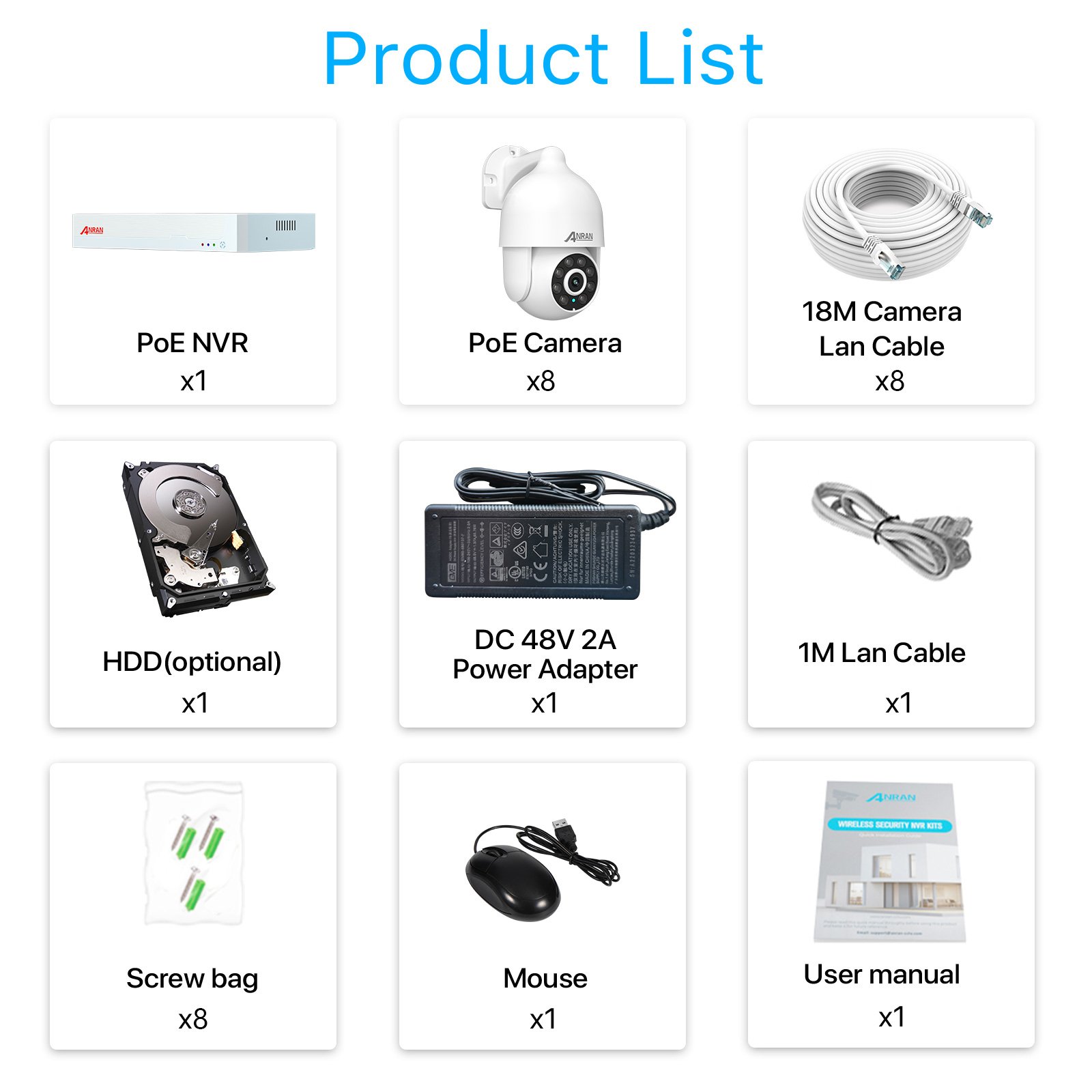 ANRAN 8ch Camera Security System Ptz Camera 3K 5Mp Rotate Poe NVR IP66 Waterproof Home Surveillance Product