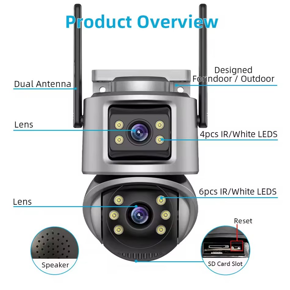 Wholesale Icsee 6MP Security Smart 360 Ptz Cctv dual lens dual screens Wireless Outdoor Wifi Camera