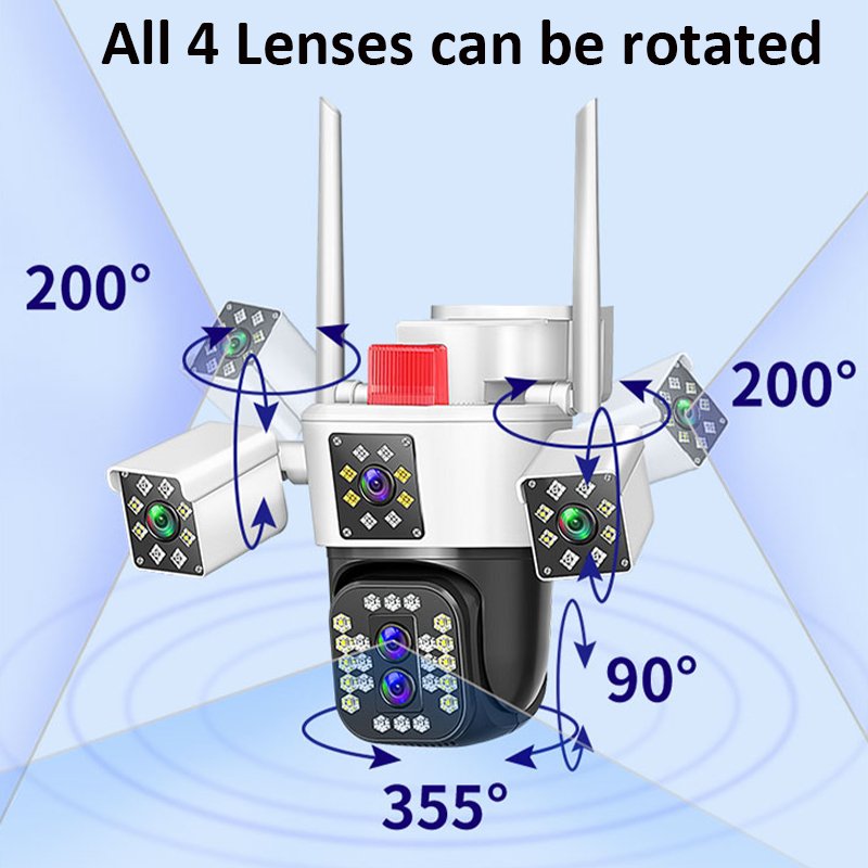 Waterproof 8MP Four Lens 10X Zoom Human Detection outdoor cctv system wifi security camera Rotating Security CCTV Surveillance