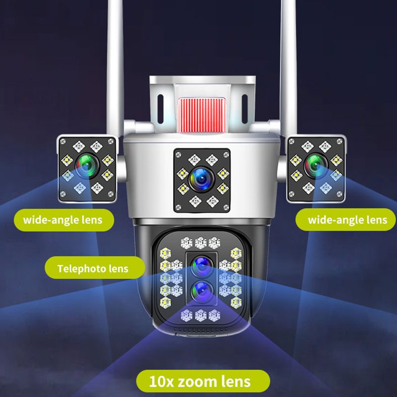 Waterproof 8MP Four Lens 10X Zoom Human Detection outdoor cctv system wifi security camera Rotating Security CCTV Surveillance