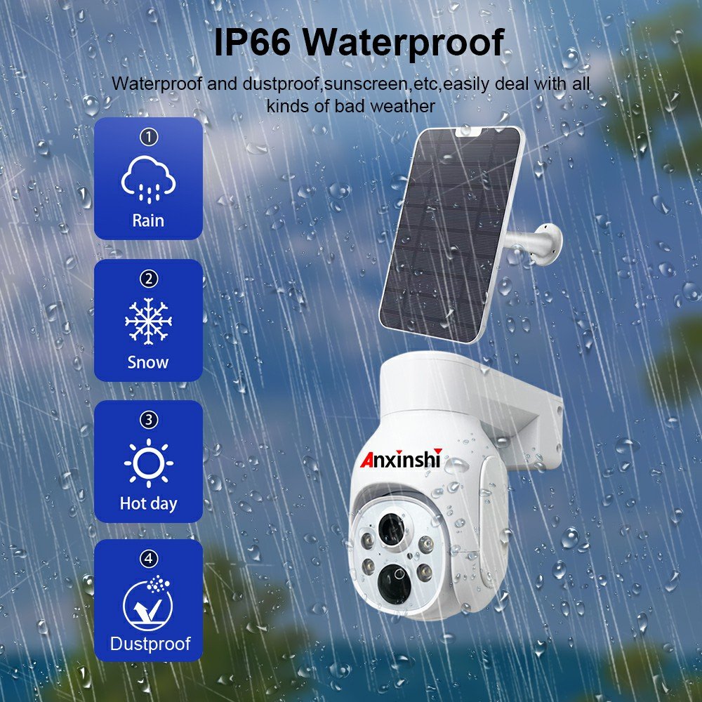 Anxinshi LCD 5MP outdoors WIFI full color night vision NVR Kit Security Surveillance Solar Ptz Wireless Cctv Camera System
