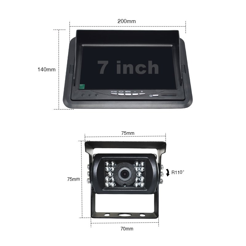 7-inch Car Surveillance Camera system LCD rear view monitor AV input bus truck camera