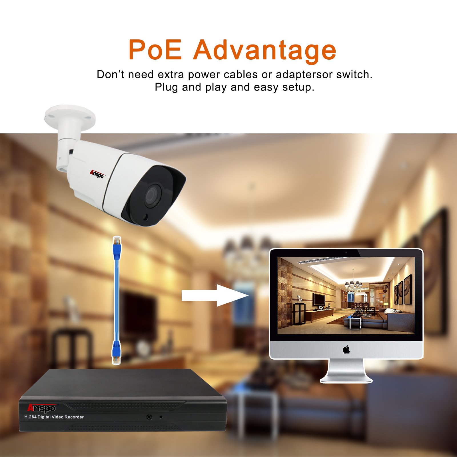 Anspo Night Vision DVR Security Home System Video Surveillance 5.0MP AHD Camera Kit Waterproof Xmeye/XVR Software